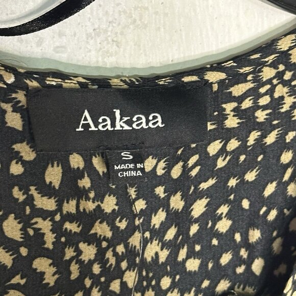 Aakaa Women's Size Small Black Satin Cheetah Animal Print Wrap Maxi Dress NWT - Picture 4 of 10